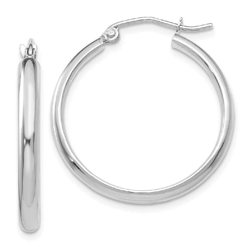 best everyday earrings for women -2.75mm x 25mm Polished 14k White Gold Domed Round Hoop Earrings