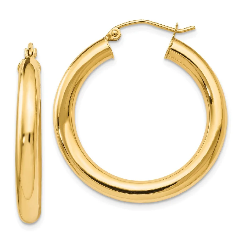 oversized statement earrings -4mm x 29mm (1 1/8 Inch) 14k Yellow Gold Classic Round Hoop Earrings