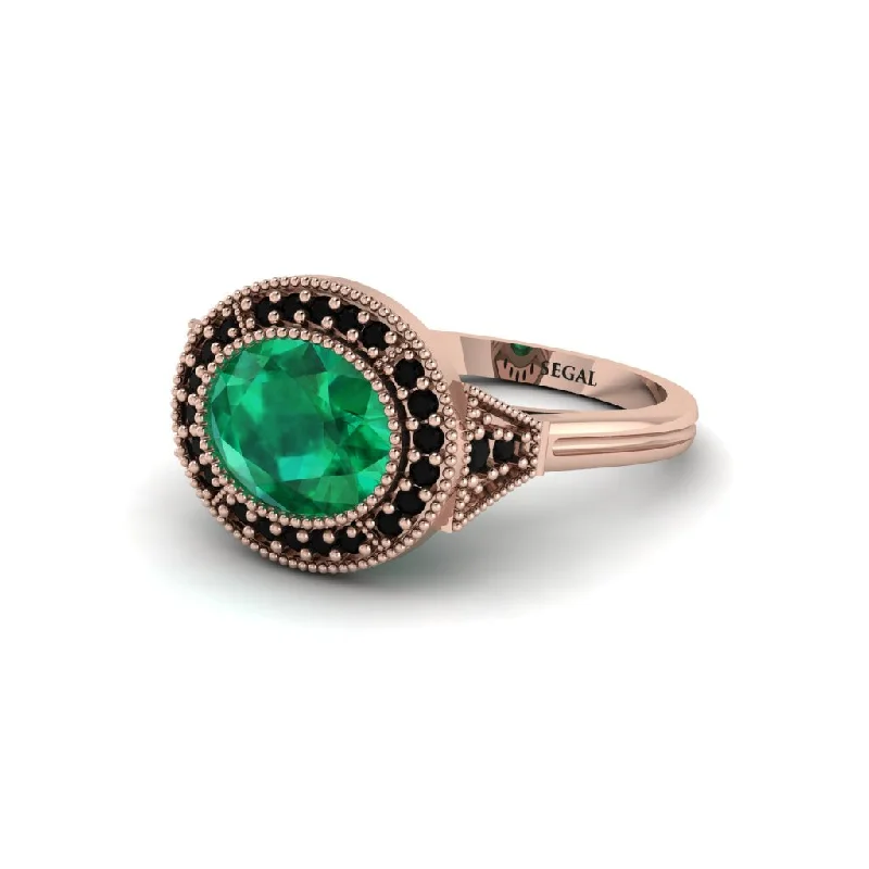 Oval Cut Emerald Milgrain Halo Engagement Ring - Alexandria No. 35