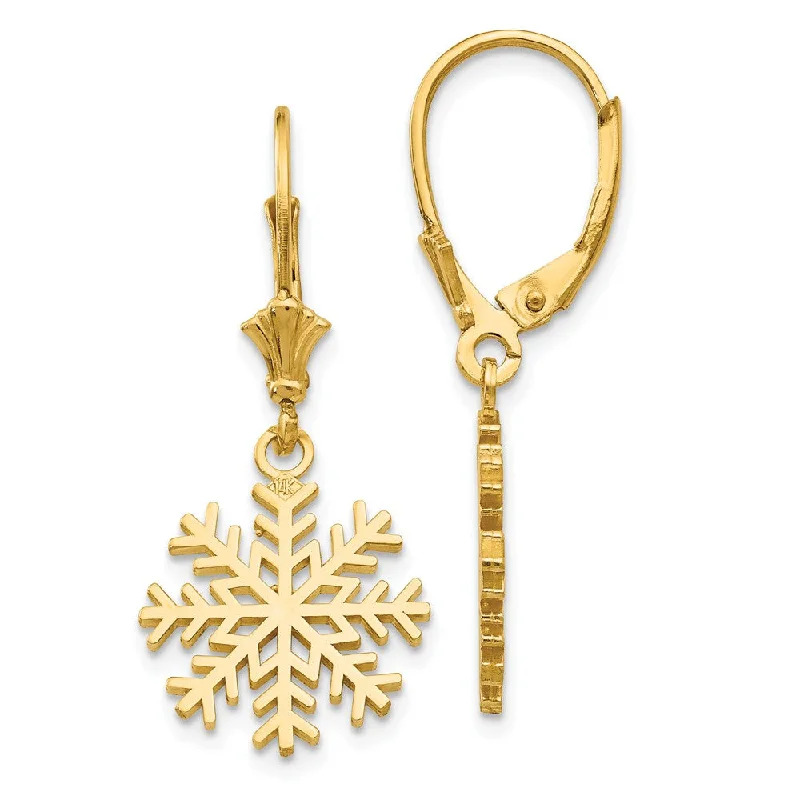 beaded earrings for women -14k Yellow Gold Snowflake Leverback Earrings