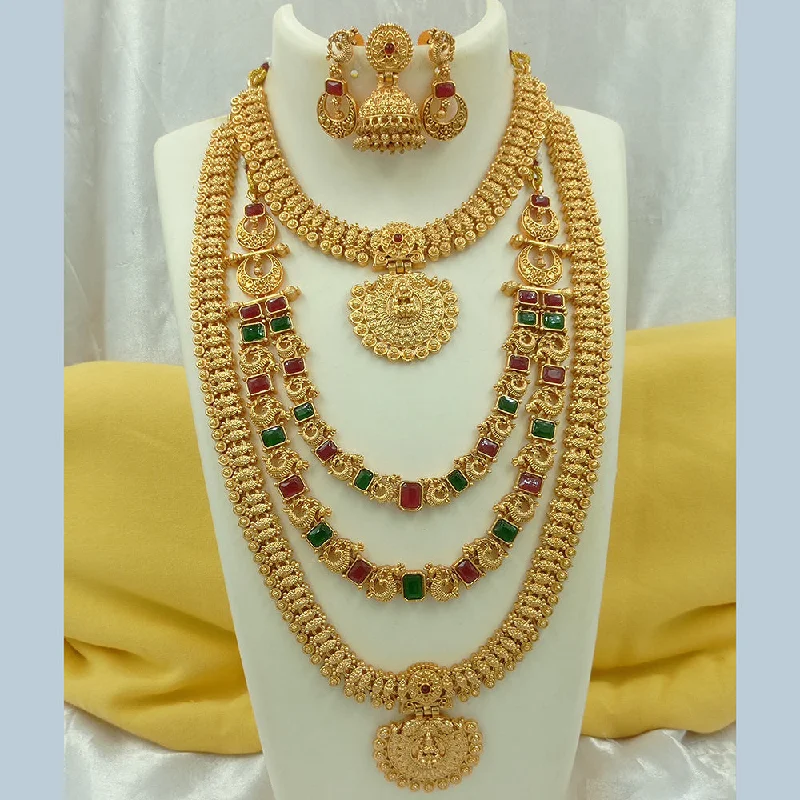 gold necklaces for women -Joyful Jewel Art Matte Gold Plated Pota Stone Temple Long Necklace Combo