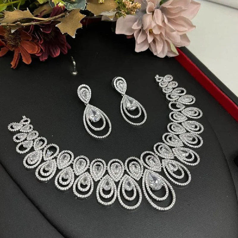 baroque pearl necklaces for women -Aamrapali Silver Plated American Diamond Necklace Set