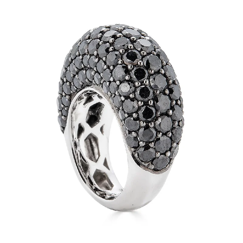 trendy silver rings for women -18W/Blkg Black Diamond Dome Ring