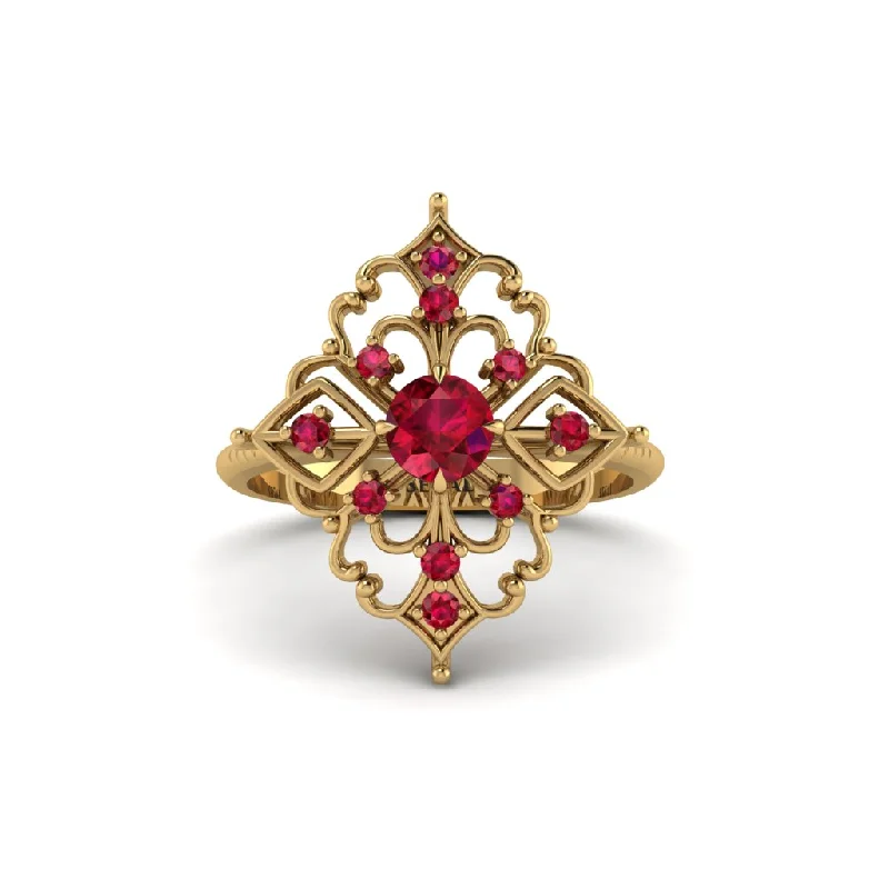 Ruby Royal Filigree Cluster Engagement Ring - Zinnia No. 55