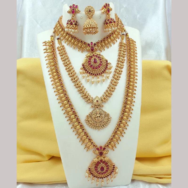 butterfly necklaces for women -Joyful Jewel Art Matte Gold Plated Pota Stone Temple Long Necklace Combo