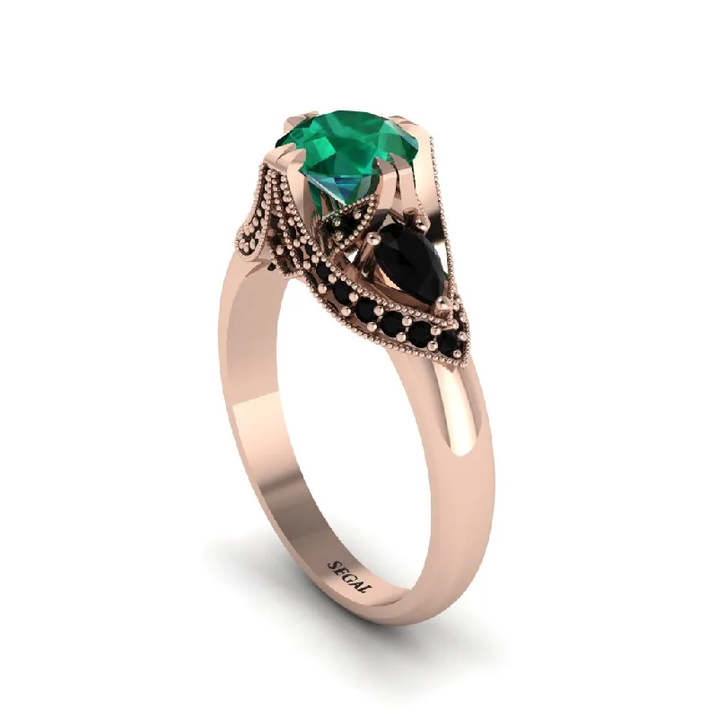 Emerald Vintage Round Cut Engagement Ring - Kali No. 35