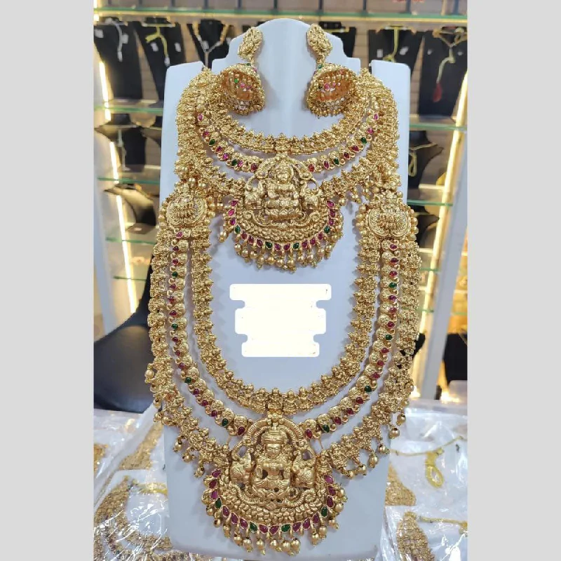 chunky necklaces for women -Manisha Jewellery Gold Plated Pota Stone Temple Double Necklace Set