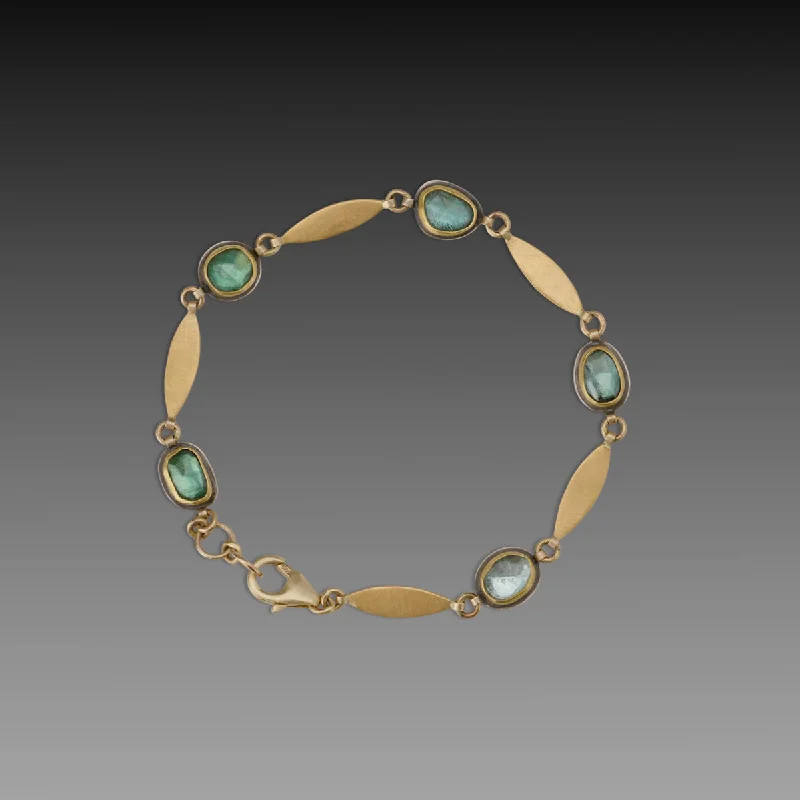 geometric bracelets for women -Green Tourmaline Linked Bracelet