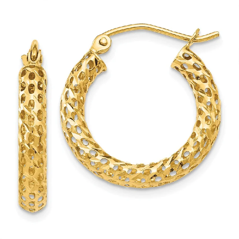 thick gold earrings for women -3mm, Round Mesh Hoop Earrings in 14k Yellow Gold, 20mm (3/4 Inch)