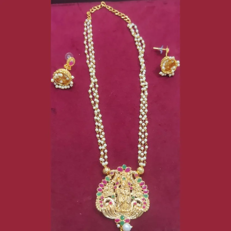 sun and moon necklaces for women -Manisha Jewellery Gold  Plated Pota Stone Temple Necklace Set