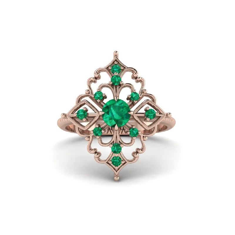 Emerald Royal Filigree Cluster Engagement Ring - Zinnia No. 20