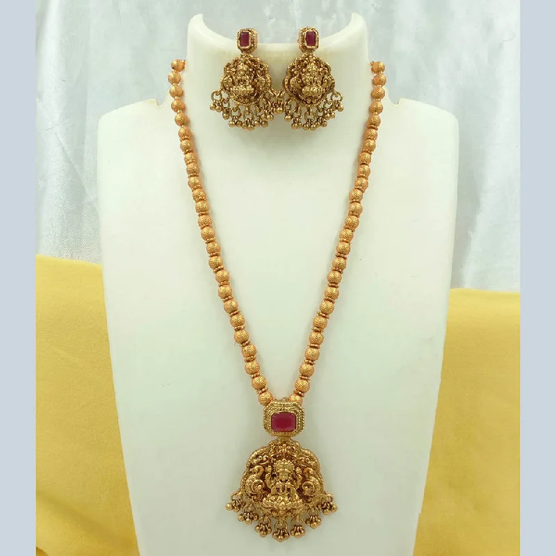 everyday wear necklaces for women -Joyful Jewel Art Matte Gold Plated Crystal Stone And Temple Long Necklace Set