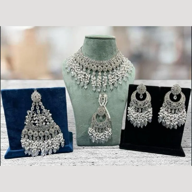 high-end necklaces for women -Hira Collections Silver Plated Crystal Stone And Pearls Choker Necklace Set